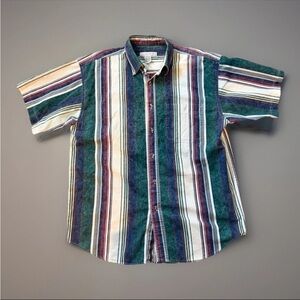 Vintage Marc Daniels Mens Large Button Down Shirt Multicolored Vertical Striped